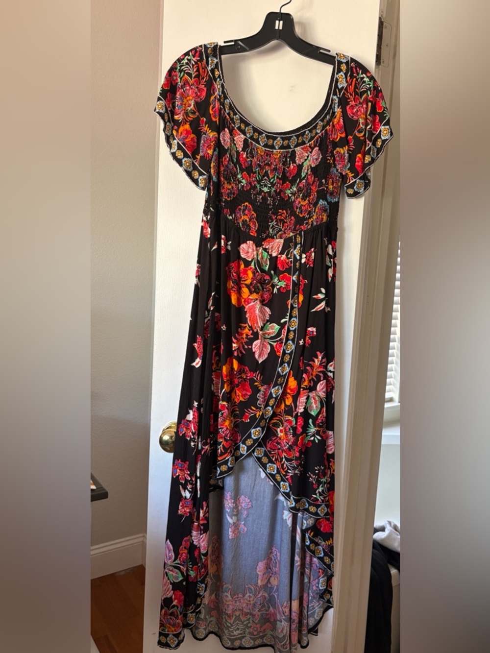 Lulu's Black Floral High-Low Maxi Dress with Pink & Orange Blooms
